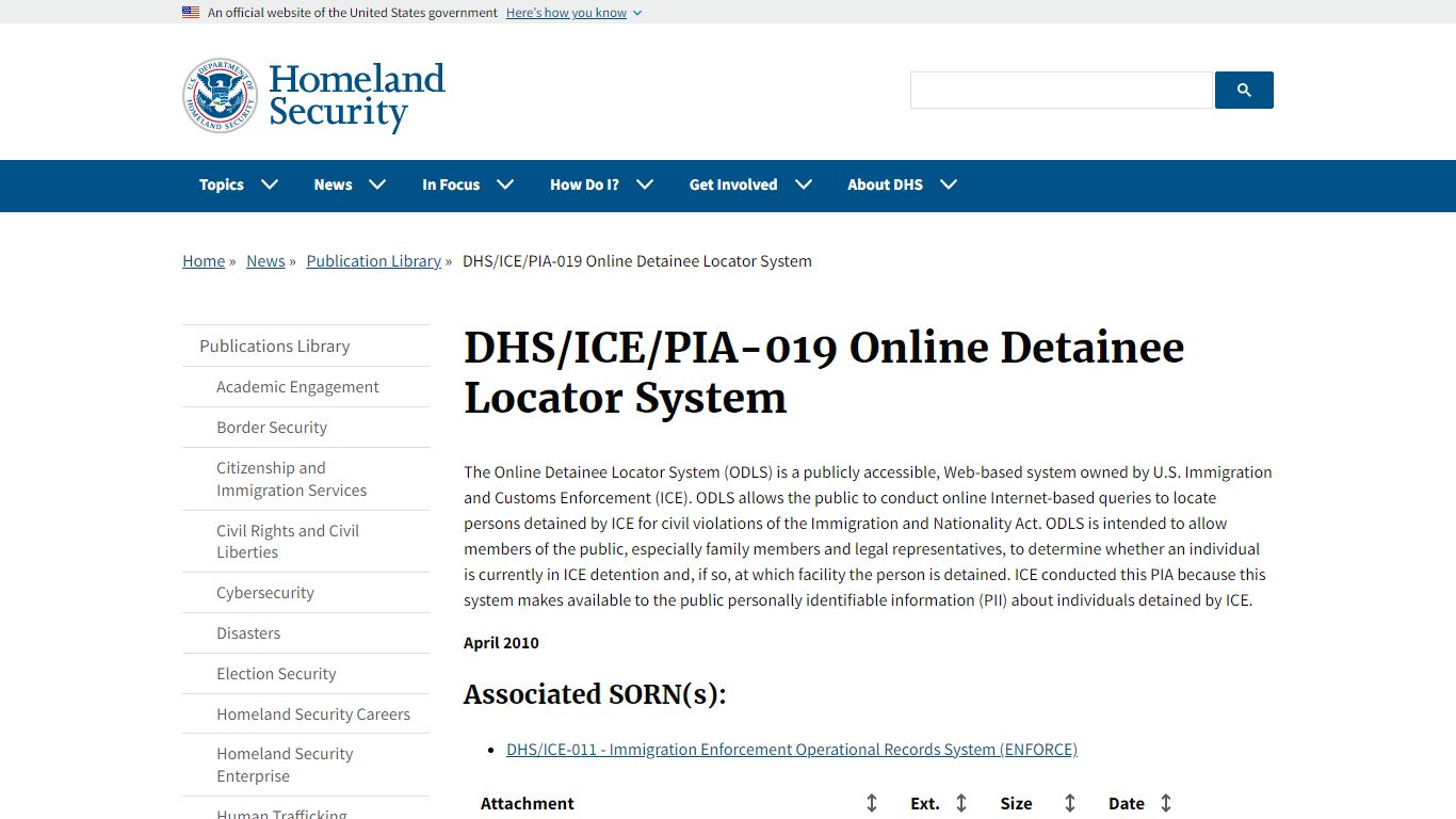 DHS/ICE/PIA-019 Online Detainee Locator System | Homeland ...